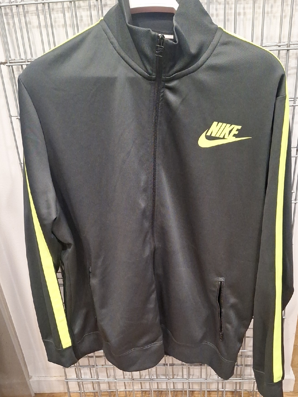 Nike Men’s Black Jacket with Neon Yellow Stripes